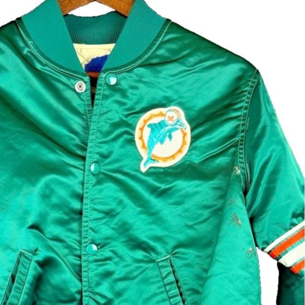 Vintage 80s Starter Miami Dolphins Pro Line Satin Bomber Jacket USA Made Large